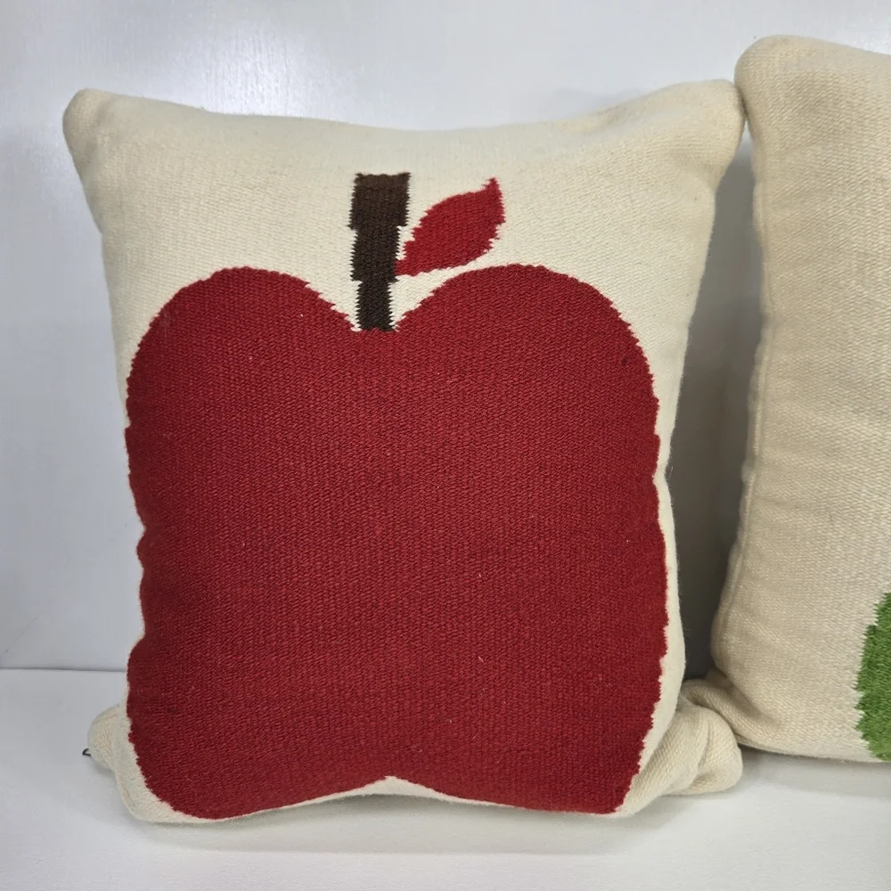 VTG Rare Jonathan Adler Intarsia Pear And Apple Throw Pillows Double Sided Fruit